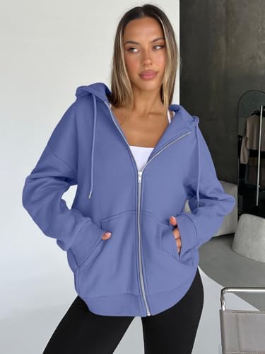 Trendy Queen Womens Zip Up Hoodies Oversized Sweatshirts Fall School Fashion Outfits Casual Jackets 2025 Winter Clothes