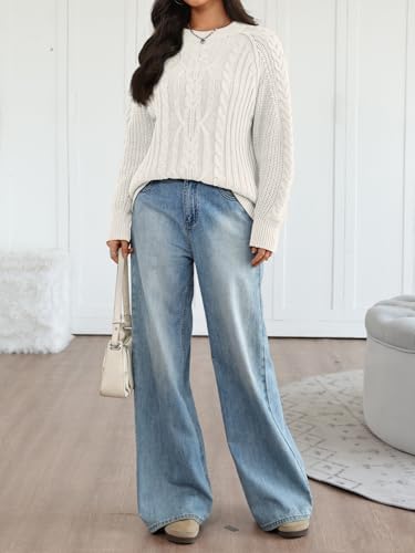 Trendy Queen Women's Oversized Cable Knit Crewneck Fall Pullover Sweaters
