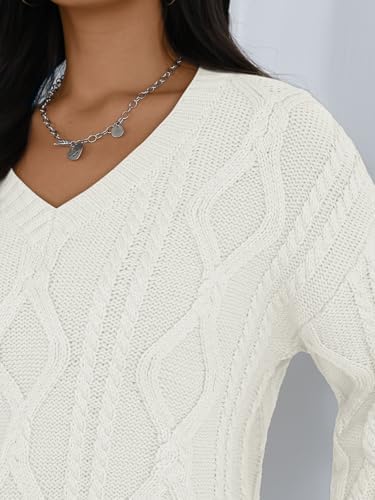 Trendy Queen Oversized Cable Knit Sweaters for Women 2025 Cozy Pullover Knit Fall Outfits V Neck Cute Winter Clothing