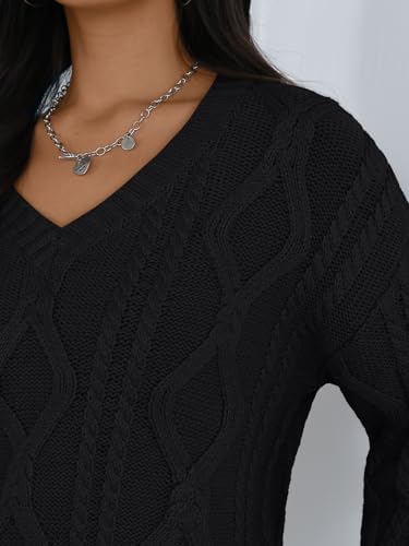 Trendy Queen Oversized Cable Knit Sweaters for Women 2025 Cozy Pullover Knit Fall Outfits V Neck Cute Winter Clothing