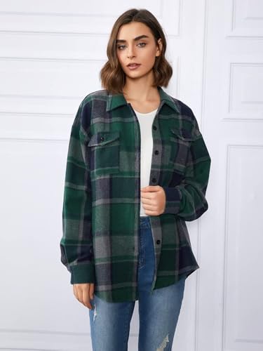 Trendy Queen Womens Flannel Shacket Casual Jacket Plaid Button Down Long Sleeve Shirt Fall Winter Outfits