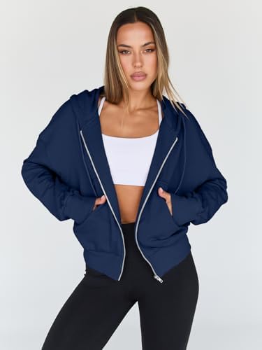 Trendy Queen Hoodies for Women Full Zip Up Cropped Sweatshirts Jackets Casual Comfy Gym Tops Fall Outfits Winter Clothes 2025