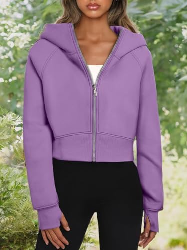 Trendy Queen Womens Zip Up Hoodies Jackets Cropped Sweatshirts Fleece Fall Outfits Casual Comfy Y2k Tops Winter Clothes 2025