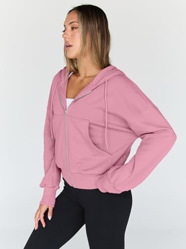 Trendy Queen Hoodies for Women Full Zip Up Cropped Sweatshirts Jackets Casual Comfy Gym Tops Fall Outfits Winter Clothes 2025