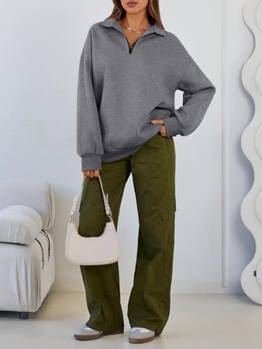 Trendy Queen Womens Oversized Sweatshirts Fall Sweaters Fashion Hoodies Half Zip Pullover Long Sleeve Shirts Clothes