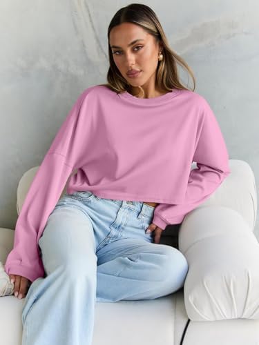 Trendy Queen Cropped Sweatshirts for Women Oversized Crewneck Sweaters Long Sleeve Tops Fall Winter Clothes 2025