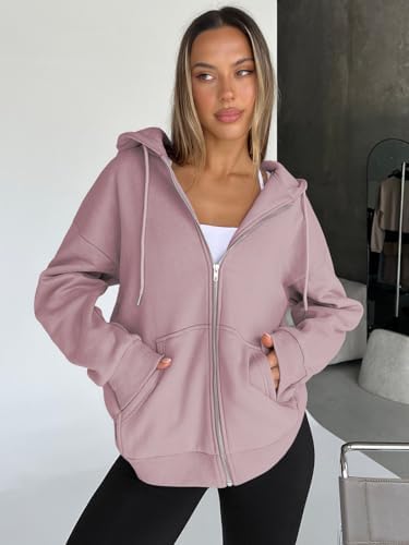 Trendy Queen Womens Zip Up Hoodies Oversized Sweatshirts Fall School Fashion Outfits Casual Jackets 2025 Winter Clothes
