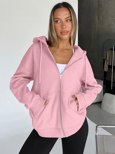 Trendy Queen Womens Zip Up Hoodies Oversized Sweatshirts Fall School Fashion Outfits Casual Jackets 2025 Winter Clothes