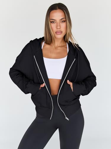 Trendy Queen Hoodies for Women Full Zip Up Cropped Sweatshirts Jackets Casual Comfy Gym Tops Fall Outfits Winter Clothes 2025