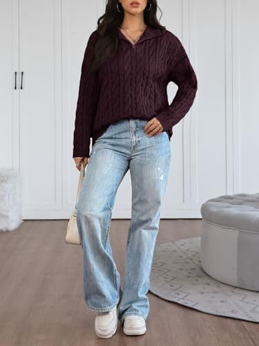 Trendy Queen Women's Oversized Cable Knit Quarter Zip Up Pullover Sweaters 2025