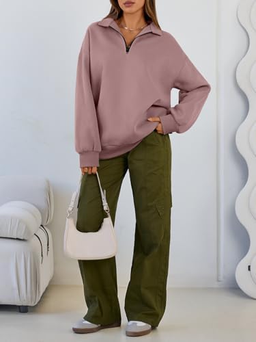 Trendy Queen Womens Oversized Sweatshirts Fall Sweaters Fashion Hoodies Half Zip Pullover Long Sleeve Shirts Clothes