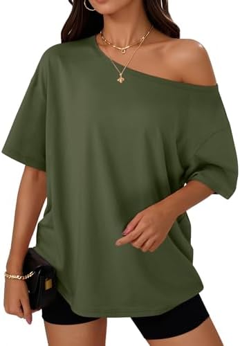 Trendy Queen Womens Off The Shoulder Tops Oversized T-Shirts Short Sleeve Tees Summer 2025 Casual Spring Fashion Clothes