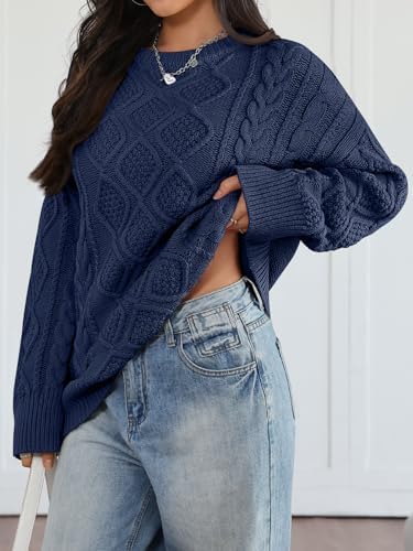 Trendy Queen Women's Oversized Cable Knit Crewneck Sweaters Cozy Winter Clothes
