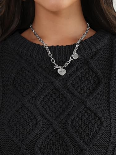 Trendy Queen Women's Oversized Cable Knit Crewneck Sweaters Cozy Winter Clothes