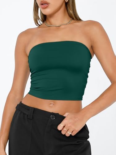 Trendy Queen Womens Tube Tops Strapless Crop Tops Basic Backless Sleeveless Bandeau Going Out Cute 2025 Summer Outfits