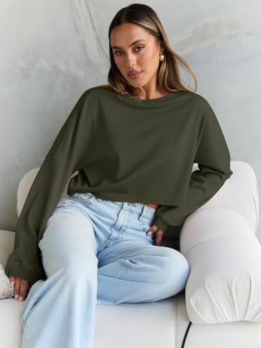 Trendy Queen Cropped Sweatshirts for Women Oversized Crewneck Sweaters Long Sleeve Tops Fall Winter Clothes 2025