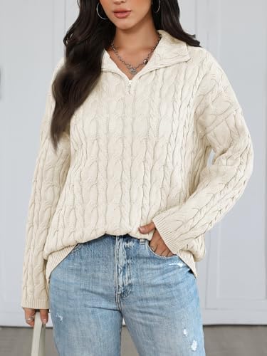 Trendy Queen Women's Oversized Cable Knit Quarter Zip Up Pullover Sweaters 2025