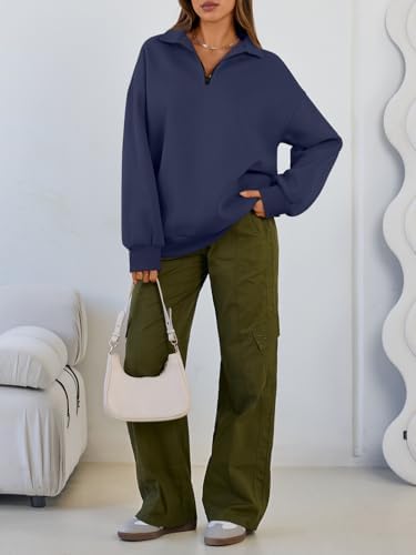 Trendy Queen Womens Oversized Sweatshirts Fall Sweaters Fashion Hoodies Half Zip Pullover Long Sleeve Shirts Clothes