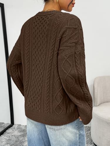 Trendy Queen Oversized Cable Knit Sweaters for Women Trendy 2025 Fall Fashion Outfits Pullover Crewneck Sweaters Tops