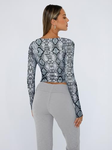 Trendy Queen Womens Long Sleeve Shirts Crop Tops Fall Fashion 2025 Square Neck Going Out Basics Tees Y2k Clothes