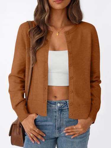 Trendy Queen Womens Cardigan Sweaters Lightweight Crew Neck Outfits Fall Fashion 2025 Clothing