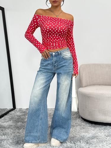 Trendy Queen Womens Long Sleeve Off The Shoulder Tops Going Out Cute Basic Y2K Fall Fashion 2025 Outfits Clothes