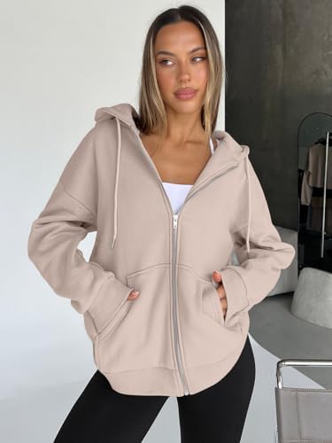 Trendy Queen Womens Zip Up Hoodies Oversized Sweatshirts Fall School Fashion Outfits Casual Jackets 2025 Winter Clothes