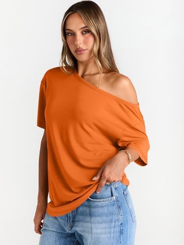 Trendy Queen Womens Off The Shoulder Tops Oversized T-Shirts Short Sleeve Tees Summer 2025 Casual Spring Fashion Clothes