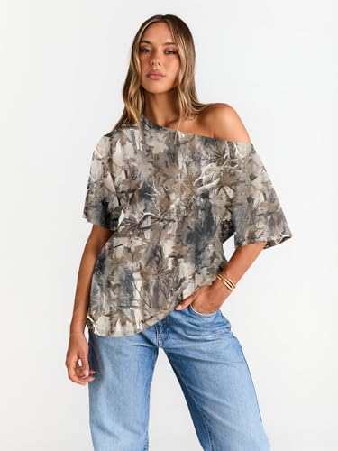 Trendy Queen Womens Off The Shoulder Tops Oversized T-Shirts Short Sleeve Tees Summer 2025 Casual Spring Fashion Clothes