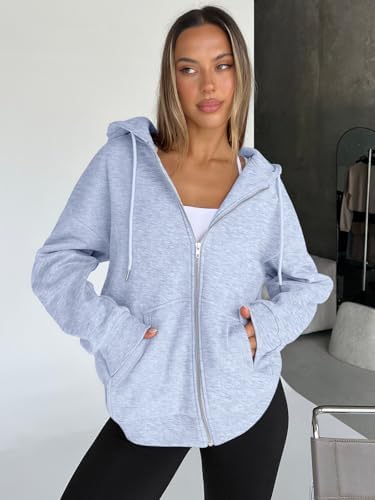 Trendy Queen Womens Zip Up Hoodies Oversized Sweatshirts Fall School Fashion Outfits Casual Jackets 2025 Winter Clothes