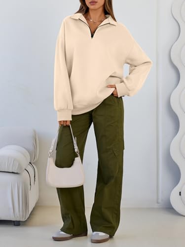 Trendy Queen Womens Oversized Sweatshirts Fall Sweaters Fashion Hoodies Half Zip Pullover Long Sleeve Shirts Clothes