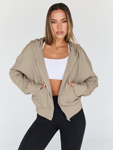 Trendy Queen Hoodies for Women Full Zip Up Cropped Sweatshirts Jackets Casual Comfy Gym Tops Fall Outfits Winter Clothes 2025