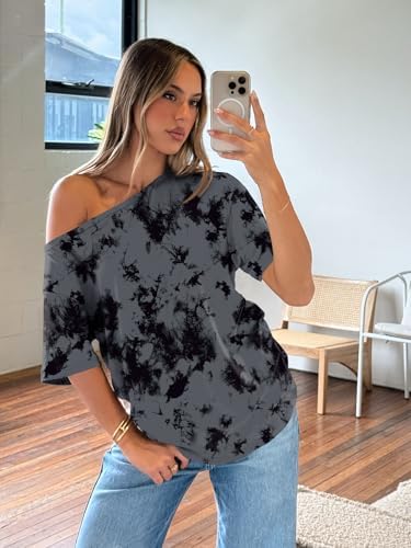 Trendy Queen Womens Off The Shoulder Tops Oversized T-Shirts Short Sleeve Tees Summer 2025 Casual Spring Fashion Clothes