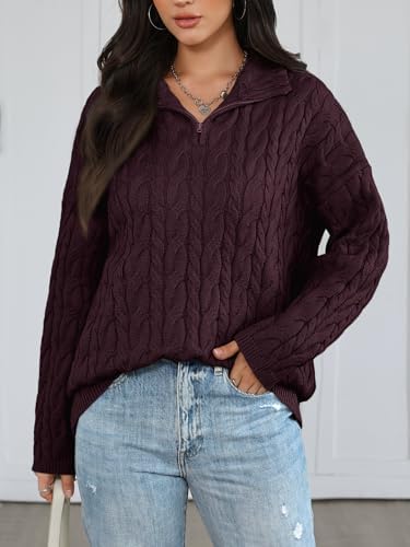 Trendy Queen Women's Oversized Cable Knit Quarter Zip Up Pullover Sweaters 2025