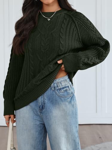 Trendy Queen Women's Oversized Cable Knit Crewneck Fall Pullover Sweaters