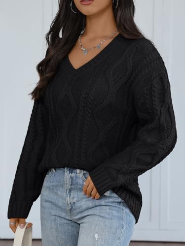 Trendy Queen Oversized Cable Knit Sweaters for Women 2025 Cozy Pullover Knit Fall Outfits V Neck Cute Winter Clothing