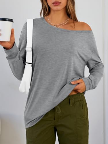 Trendy Queen Womens Off The Shoulder Tops Oversized Tshirts Long Sleeve 2025 Casual Basic Tees