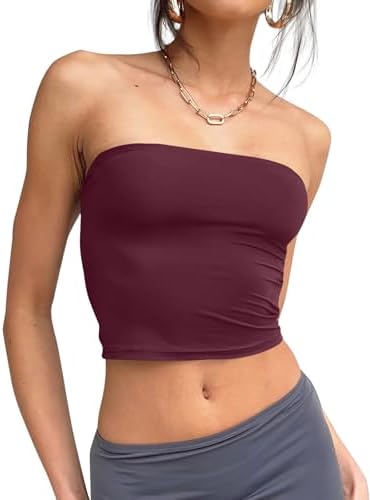 Trendy Queen Womens Tube Tops Strapless Crop Tops Basic Backless Sleeveless Bandeau Going Out Cute 2025 Summer Outfits