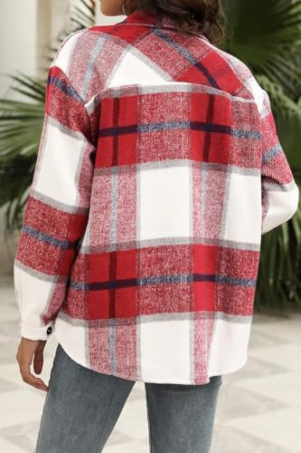 Trendy Queen Womens Flannel Shacket Casual Jacket Plaid Button Down Long Sleeve Shirt Fall Winter Outfits