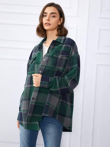 Trendy Queen Womens Flannel Shacket Casual Jacket Plaid Button Down Long Sleeve Shirt Fall Winter Outfits
