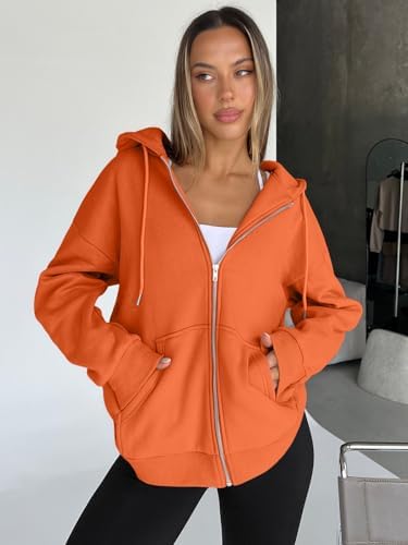Trendy Queen Womens Zip Up Hoodies Oversized Sweatshirts Fall School Fashion Outfits Casual Jackets 2025 Winter Clothes