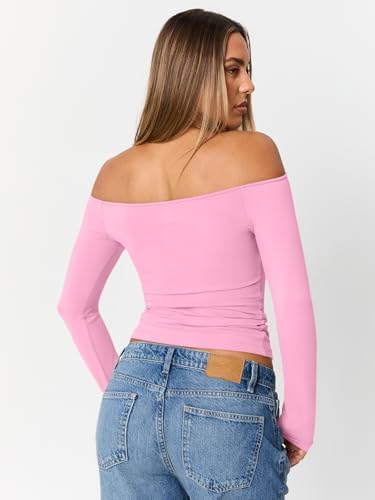 Trendy Queen Womens Long Sleeve Off The Shoulder Tops Going Out Cute Basic Y2K Fall Fashion 2025 Outfits Clothes