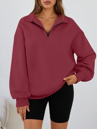 Trendy Queen Womens Oversized Sweatshirts Fall Sweaters Fashion Hoodies Half Zip Pullover Long Sleeve Shirts Clothes