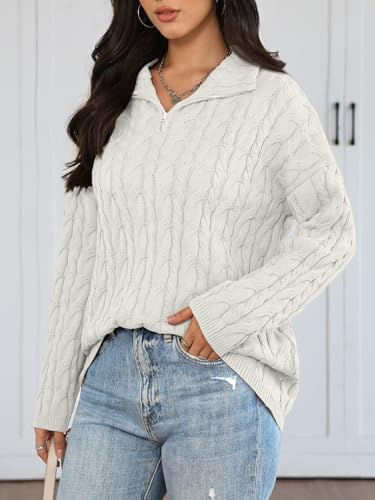 Trendy Queen Women's Oversized Cable Knit Quarter Zip Up Pullover Sweaters 2025