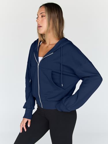 Trendy Queen Hoodies for Women Full Zip Up Cropped Sweatshirts Jackets Casual Comfy Gym Tops Fall Outfits Winter Clothes 2025