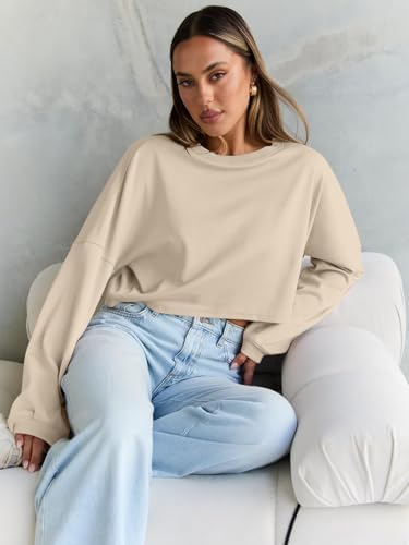 Trendy Queen Cropped Sweatshirts for Women Oversized Crewneck Sweaters Long Sleeve Tops Fall Winter Clothes 2025