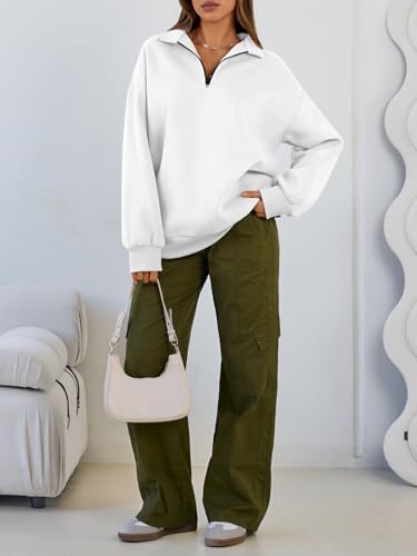 Trendy Queen Womens Oversized Sweatshirts Fall Sweaters Fashion Hoodies Half Zip Pullover Long Sleeve Shirts Clothes