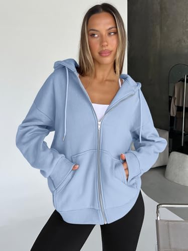 Trendy Queen Womens Zip Up Hoodies Oversized Sweatshirts Fall School Fashion Outfits Casual Jackets 2025 Winter Clothes