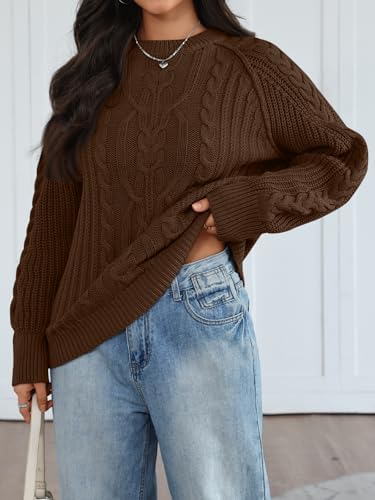 Trendy Queen Women's Oversized Cable Knit Crewneck Fall Pullover Sweaters