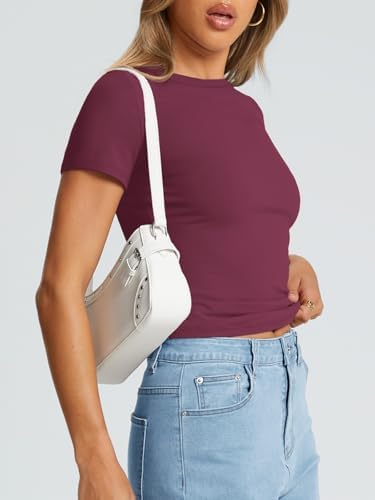 Trendy Queen Womens Basic T Shirts Summer Tops 2025 Crop Short Sleeve Slim Fit Tee Cute Gym Workout Clothes